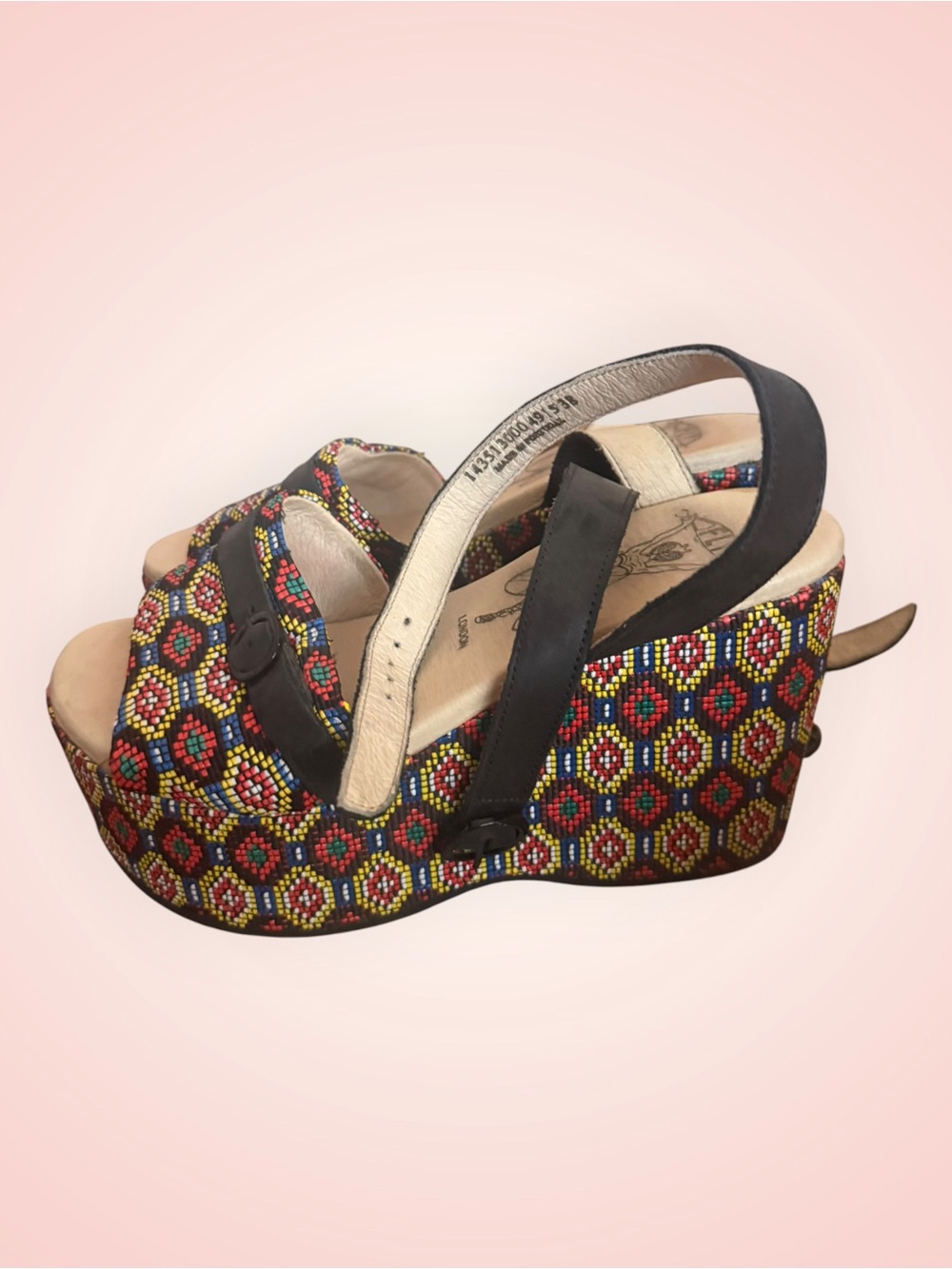 Dly London Multicolor Beaded Pattern Wedge Sandals - Women